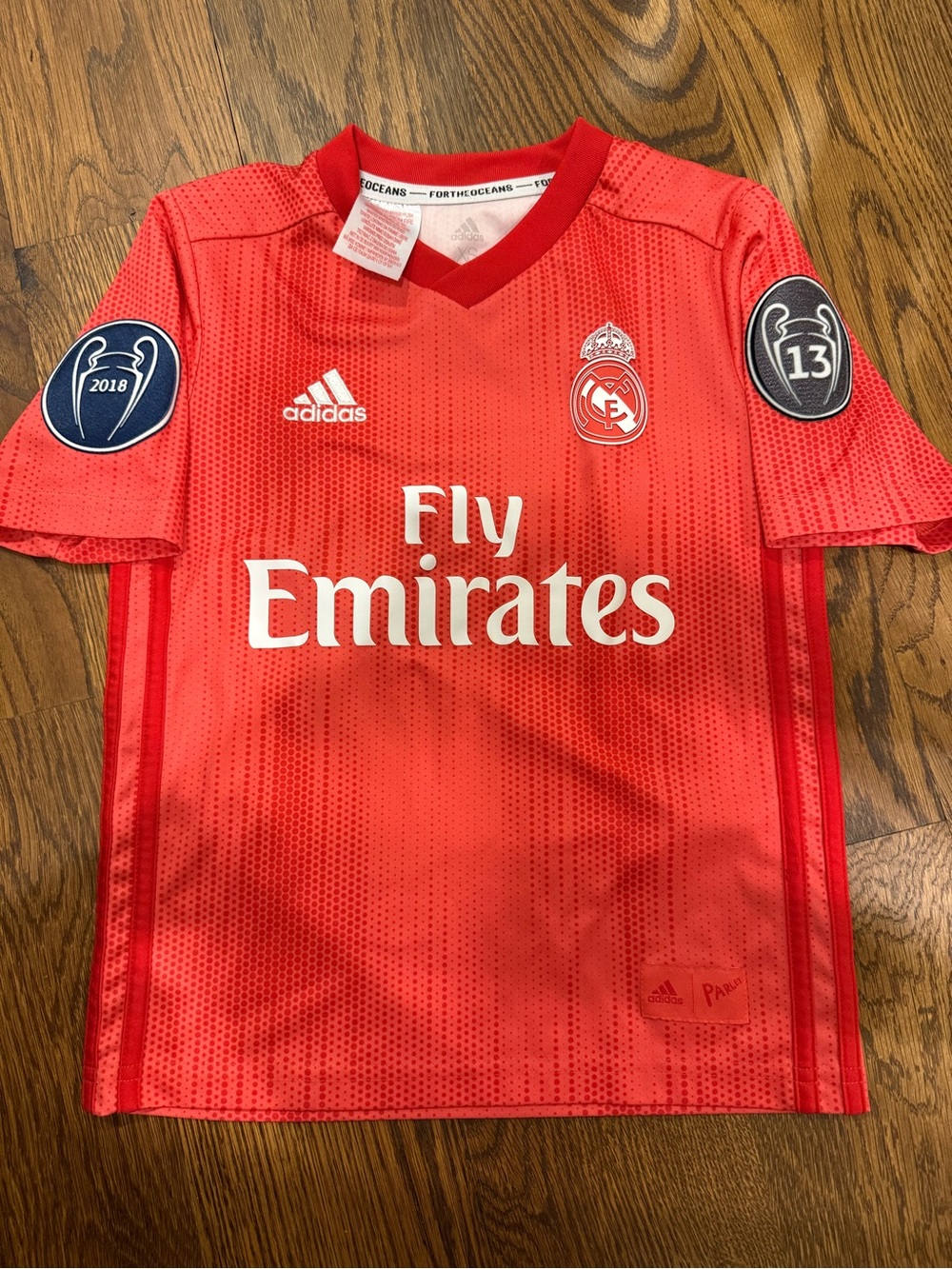 adidas Kids Red Real Madrid Fly Emirates Soccer Jersey